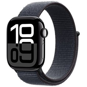 Resim Apple Watch Series 10 GPS 42mm Simsiyah Alüminyum Kasa ve Mürekkep Moru Spor Loop 