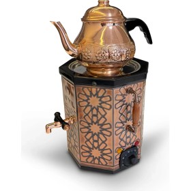 Resim İfyıl Nostaljik Elektrikli Bakır Işlemeli Çay Semaveri - 3 Litre (Bakır Demlik Hediyeli) 