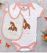 Resim Bk Kids Annem Her Şeyim Tasarımlı Pembe Bebek Body Zıbın Ve Mama Önlüğü Hediye Seti-2 Çok Renkli 