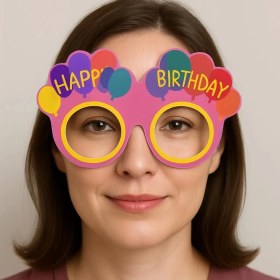 Resim Buğz Balon Desenli Karton Doğum Günü Gözlükleri 6 Adet Pembe Renk 