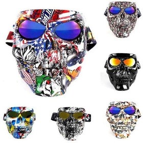 Resim Kafatası Yüz Maskesi Gözlüklü Motosiklet Toz Maskeleri Kask Moto Kasko Bisiklet Yüz Kalkanı Hd Bisiklet Gözlükleri Uv400 Erkek Kadın Ordu Yeşili 