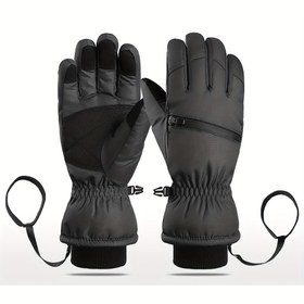 Resim Kış Kayak Eldiveni, Soğuk Hava İçin Kalın Tasarım, Dokunmatik Uyumlu, Suyla Temasda Avuç İçi Kuru Kalır, Belde Askı ve El Arkası Fermuarlı, Hafif ve Taşınabilir 