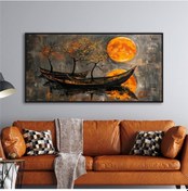 Resim Yağlı Boya Dokulu Tablo Modern Güneş Ve Gondollar Siyah Çerçeveli U06020-178985 