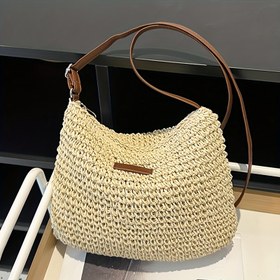 Resim Kadınlar İçin Mükemmel Lily El Dokuma Saman Tarzı Omuz Çantası - Ayarlanabilir Crossbody/El Çantası Fermuarlı, Geniş Bej & Haki Tote İşe, Seyahat, Plaj, Alışveriş için - Dayanıklı Dokuma Kumaş ve Polyester Astar, Ona Hediye, Plaj Aksesuarı, Minimalist Aksesuar, Kumaş Yapısı 