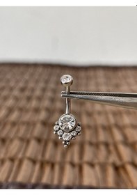 Resim Gerçek Titanium G23 Cry 000 Taş Titanyum Göbek Piercing Gümüş 
