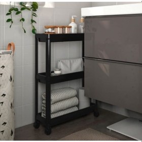 Resim Tekerlekli Dikdörtgen 3 Katlı Raf Ünitesi Banyo Mutfak Düzenleme (495036410) Siyah 