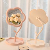 Resim 1 Set Dönen Çiçek Şeklinde Makyaj Aynası ile Cilalı Plastik Çerçeve, Pembe ve Çiçek Tasarımı, Taşınabilir Depolama Tepsisi, Yatak Odası, Seyahat ve Öğrenci için Uygun 