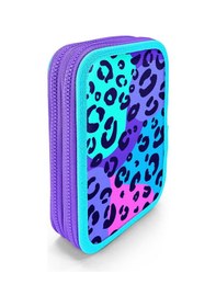 Resim Coral High Mor Leopar Desenli Çift Katlı Kalem Çanta 11132 Mor 