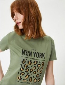 Resim Koton Baskılı Tişört Bisiklet Yaka Kısa Kollu Haki 4sak50168ek Haki 