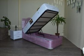 Resim Bengi Ticaret Tay Tüyü Tek Kişilik Pembe Baza + Başlık + Yatak 100 x 200 cm 