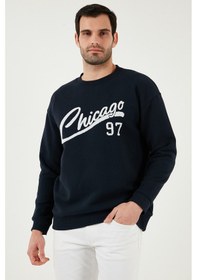 Resim Buratti Pamuk Karışımlı Regular Fit Bisiklet Yaka Erkek Sweat 5905468S Indigo 