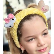 Resim QUEEN AKSESUAR Moda Peluş Oyuncak Hello Kitty Kedi 3d Bebek Çocuk Kadın Bandana Saç Bantı Lastikli Sarı 