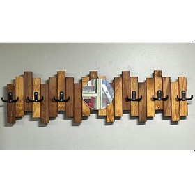 Resim Ahşap Duvar Ve Kapı Askısı Pormanto Askı Elbise Çanta Askısı Aynalı Model 6 Askılı Meşe 