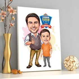 Resim Karizmatik Baba ve Oğlu Karikatürlü Kanvas Tablo 