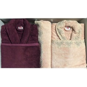 Resim Taç Linn Somon Bordo Elegance Bambu Aile Bornoz Seti Bamboo 