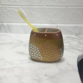 Resim 2 Adet Diş Fırçalık Altın Mozaik Poliresin 10x10x5cm Banyo Seti Çok Renkli 