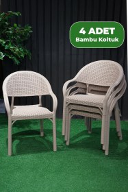 Resim Alezy Bambu Rattan Kollu Koltuk 4 Adet Cappucino 