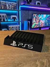 Resim PS5 ve PS4 Uyumlu 10'lu Oyun Kutusu Standı - Masaüstü Video Oyunu Düzenleyici Organizer - Dekoratif Oyun CD'si Tutucu ve Sergileme Rafı (Siyah) 