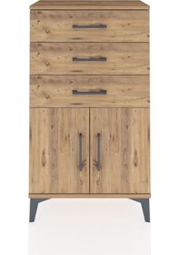 Resim Arges Komodin Tek Raflı 3 Çekmeceli 2 Kapaklı 60x30x106 Çam-çam Çam 