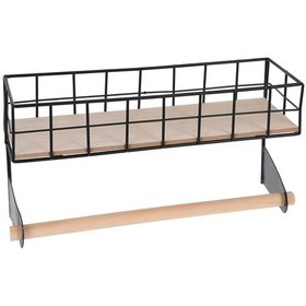 Resim BAHARATLIK MUTFAK DUVAR RAFI VE KAĞIT HAVLULUK ÇOK AMAÇLI AHŞAP R Siyah 