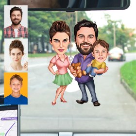 Resim Kişiye Özel Evli Mutlu Çoçuklu Araba Dikiz Ayna Süsü 