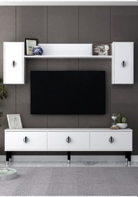 Resim 1378tv180dd-32 Tv Sehpası,tv Ünitesi Beyaz-siyah Gümüş 