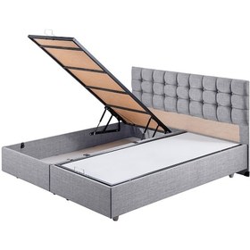 Resim Venedik Çift Kişilik Baza Başlık Letto Yatak Seti - Açık Gri 150 x 200 