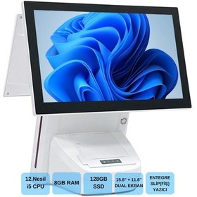 Resim Iromx Wp-1215w10 I5 12.gen 8gb 128gb 15.6+11.6'' Wıfı/dahili Slip Yazıcılı Beyaz Endüstriyel Pos Pc 