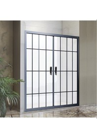 Resim Durul Duşakabin Ön Cephe 5mm Siyah Çizgi Komple Buzlu H:190 cm Siyah 