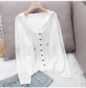 Resim Beyaz Kapşonlu Buz Ipek Yaz Örgü Hırka Ceket Kadın Üst Gevşek Ince Kesit Içi Boş Güneş Koruyucu Dış Giyim Beyaz 