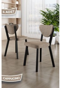 Resim Canisa Arfe Serisi 4 Adet Cappucino Mutfak Sandalyesi Siyah Metal İskeletli 1. Sınıf Babyface Kumaş Sandalye Cappucino Ayaklar Siyah 