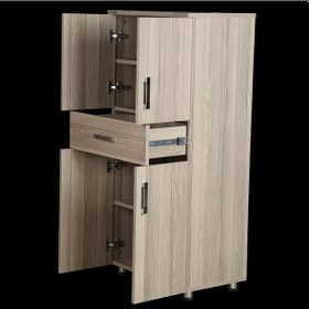 Resim Çok Amaçlı Dolap 130 cm Hard Parlak CORDOBA Suntalem 4Raf 1Çekmece Kutuda sevk El Yapım Açık Kahverengi 