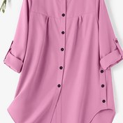 Resim Kadınlar için Rahat Uzun Kollu Yuvarlak Yaka Gömlek, Düz Renk Polyester %100 Dokuma Kumaş, Düğme Detaylı Normal Beden, Tüm Mevsimler İçin Moda Üst 
