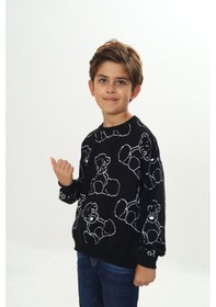 Resim Toontoy Kids Toontoy Erkek Çocuk Relax Fit Bisiklet Yaka Düşük Omuz Baskılı Sweatshirt - 2 İplik Siyah 