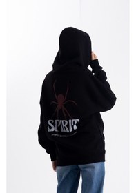 Resim Unisex Spırıt Baskı Kapşonlu Sweatshirt Siyah 