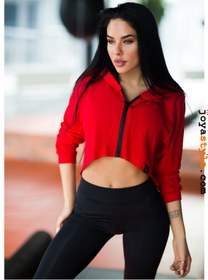 Resim Kadın Hoodies Kapüşonlu Kırmızı Ceket | Yağmurluk - s 