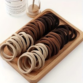 Resim 50/100 Paket Boho Şık Elastik Saç Bantları - Karışık Renklerde Yumuşak ve Esnek At Kuyruğu Tutucuları (Kahverengi, Bej, Siyah) Günlük Tarz ve Güvenli Saç Modelleri için, Saç Aksesuarları | Minimalist Saç Bantları | Doğal Görünümlü Saç Bantları, Saç Aksesuarları 