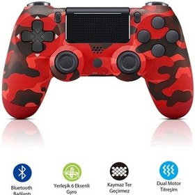 Resim Ps4-pc-android Box-android-Apple Uyumlu iOS Telefon Tablet Titreşimli Bluetooth Oyun Kolu Kamo Kırmızı 