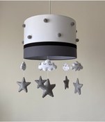 Resim Genel Markalar Antrasit gri ponponlu erkek veya kız bebek çocuk odası tasarım avize aydınlatma 