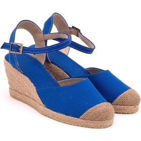 Resim Star Tombis Gerçek Elişi Topuğu Açık Bilekten Bantlı Dolgu Topuk Keten Hasır Espadril Handmade Saks Saks Mavi 