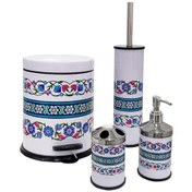 Resim SİLİWAX RUMİ DESEN-4 Lü Set Pedallı Yavaş kapanır Çöp Kovası Wc Beyaz 