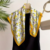 Resim Kadınlar için Şık Limon Baskılı Saten Kare Eşarp - 70cm Sarı Çiçekli Bandana, Rüzgar Koruyucu, Günlük Kullanım, Plaj, Festivaller ve Randevular İçin Çok Yönlü Saç Bandı & Boyun Sarma Aksesuarı, Dayanıklı Boyunluk 