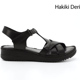 Resim GÖNDERİ(R) Kadın / Kız Siyah Cırt Bantlı Dolgu Topuk Hakiki Deri Sandalet 