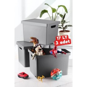 Resim Open Home 17 Lt Kapaklı Kutu 3 Adet Antrasit 