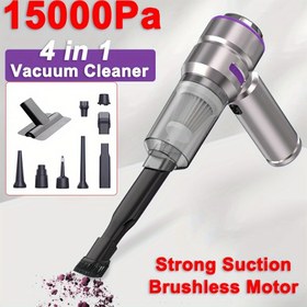 Resim Suitu 100W Yüksek Güçlü Kablosuz El Tipi Vakum Temizleyici, Dahili Fırça ve USB Şarj Edilebilir 2000mAh Pil, 15000Pa Güçlü Emiş, 60dB Sessiz, Araba ve Ev Kullanımı İçin, Toz Fırçası ve Halı Temizleme Fonksiyonlu 
