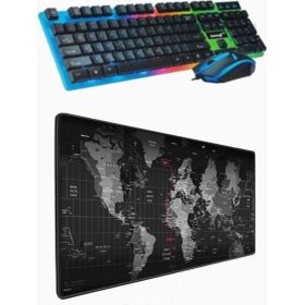 Resim Snexpres Gaming Işıklı Klavye + Dünya Desenli 90*40 Mousepad 