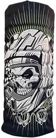 Resim Motosikletçi Kasklı Kurukafa Desenli Çok Fonksiyonlu Boyunluk Bandana Buff Saç Bandı Maske Balaklava Toka, Siyah-Beyaz-Yeşil 
