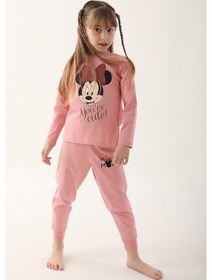 Resim Minnie Mouse Retro Pembe Kız Çocuk Uzun Kol Pijama Takım Pembe 
