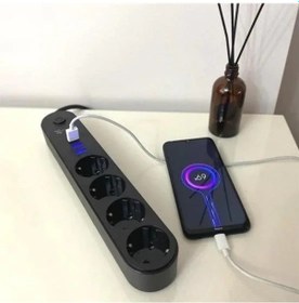 Resim 4lü Siyah Anahtarlı 3 Usb Li Akım Korumalı Topraklı Çocuk Korumalı Grup Priz 2 Metre Diğer 