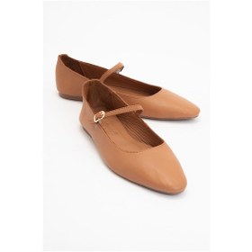 Resim Luvi Shoes Lunaıre Taba Hakiki Deri Tek Bantlı Sivri Burun Kadın Babet Ayakkabı Taba 